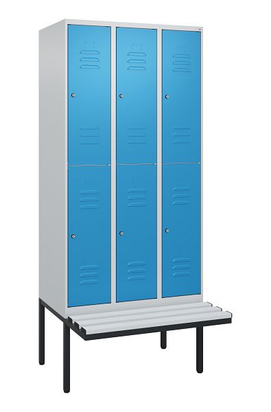 C+P dubbeldekskast Classic PLUS, 3 compartimenten, 2120x900x815mm, 7035/5012, cilindersloten, zwevende zitting, 0803407-30 S10019
