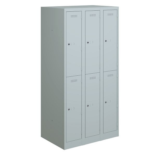 Bisley Garderobe Primary Locker 3 vakken met twee vakken 900 mm, kleur lichtgrijs, PL3050T2645