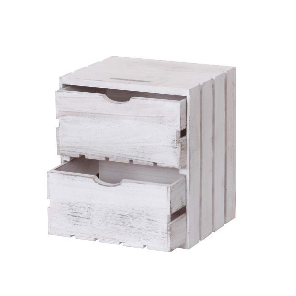 Mendler ladekast HWC-C62, ladekast houten kist, vintage shabby look, 2 lades 36x32x26cm, wit, 61516