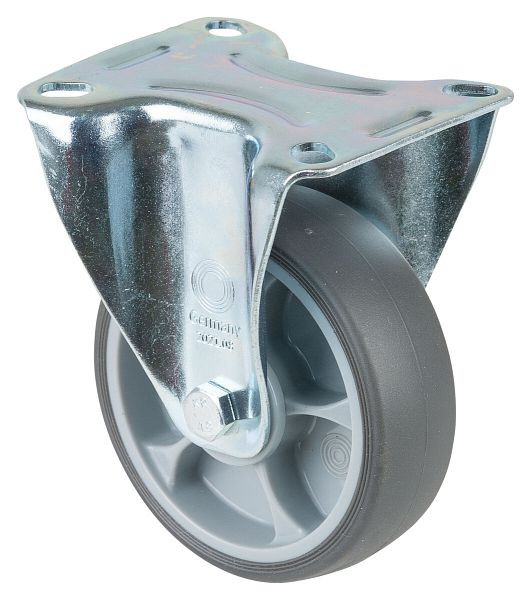 BS rollen transportrol, vaste rol, breedte 32 mm, Ø100 mm, tot 110 kg, thermoplastische grijze banden, kogellagers, plaat, VE 4 stuks, L410.A85.102