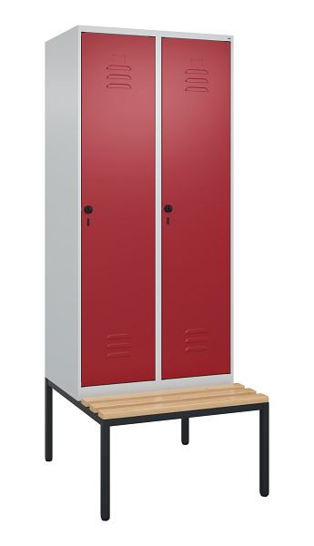 C+P luierkastje Classic PLUS met middenwand, bank, 2 vakken, 2120x800x815mm, 7035/3003, draaibare sluiting, beuken zitlat, 0800507-22F S10001