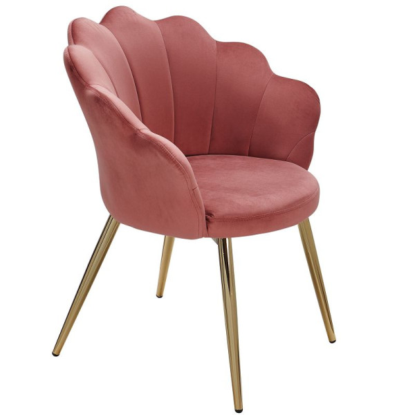 Wohnling eetkamerstoel tulp fluweel roze bekleed met goudkleurige poten, WL6.284
