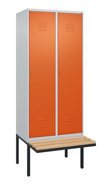 C+P Umkleidespind Classic PLUS, 2 Abteile, 2120x800x815mm, 7035/2004, Zylinderschlösser, Buche-Sitzleisten, 0800407-22 S10120