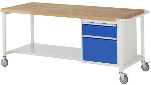 RAU verrijdbare werkbank 8000 - model 8152, B2000 x D900 x H880-1080 mm, systeemonderstel B1995 x D850 mm, 1 x lade, 1 x draaideur, 05-8152A6-209B4H.11