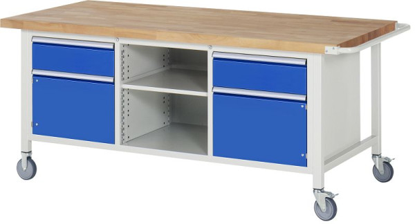 RAU verrijdbare werkbank model 8561, B2000xD900xH880-1080mm, links: 180mm, draaideur, midden: plank, rechts: 180mm, draaideur, 05-8561A2-209B4H.11