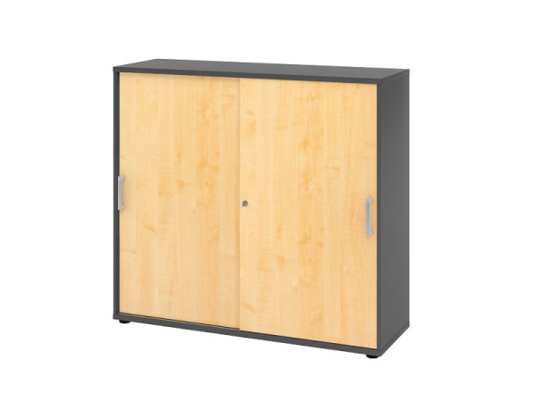 Hammerbacher schuifdeurkast 1753S CE, 3 OH, romp: grafiet/front: esdoorn, 120 x 40 x 110 cm (BxDxH), 2 schuifdeuren, chromen handgreep CE, V1753S/G/3/CE