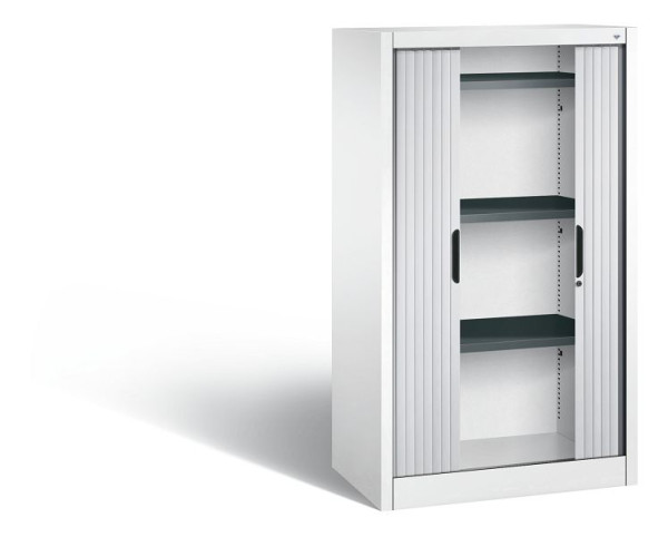 C+P dressoir met rolluik Omnispace, H1345xB800xD420mm, kleur: verkeerswit/wit aluminium, verzonken greep, 3 niveaus, 3221-00 S10087