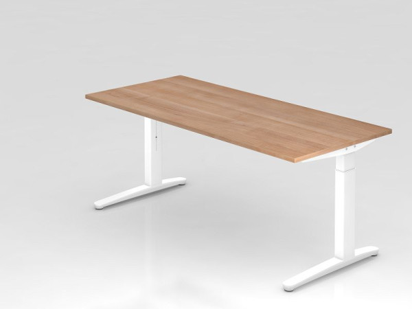 Hammerbacher bureau C-poot 180x80cm walnoot/wit, rechthoekige vorm, VXB19/N/WW