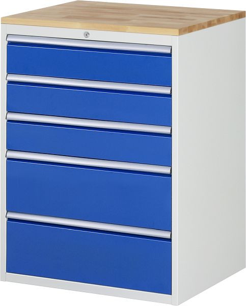 RAU ladekast serie 7000, massief beuken werkblad, 5 x lade maat XL 3xH150, 2xH240 mm, 770x1035x650 mm, 03-XL7.4A-B.11