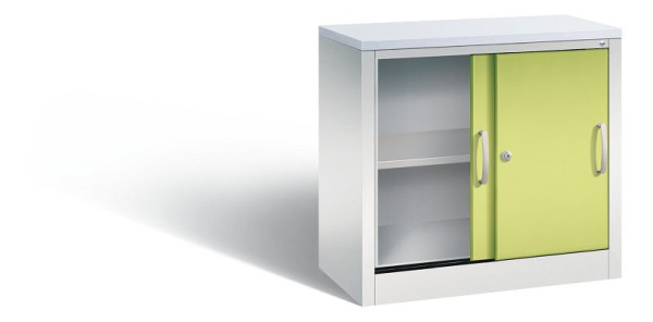 C+P dressoir met schuifdeuren Acurado, H720xB800xD400mm, kleur: lichtgrijs / virid green, booggreep, 2 niveaus, 5722-00 S10344