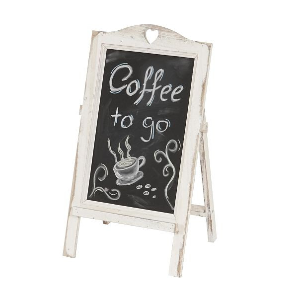 Mendler reclamebord HWC-E51, staand krijtbord, 66x37x27cm shabby look vintage, wit, 36715