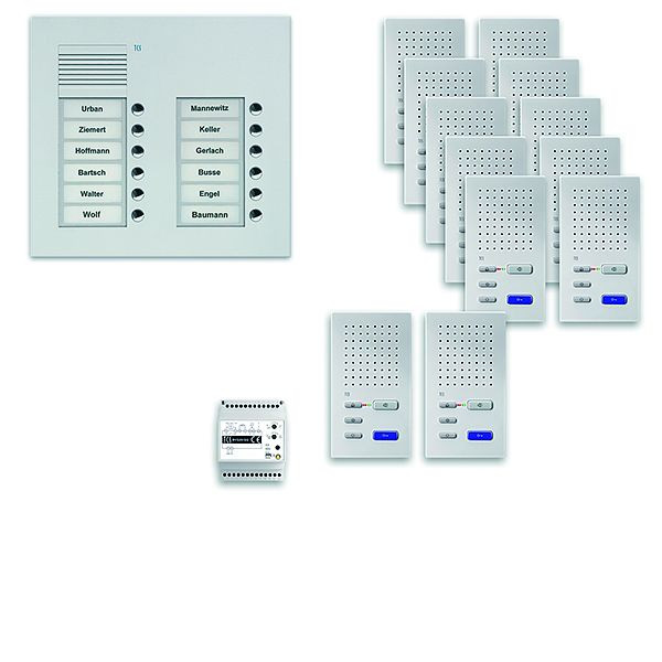 TCS deurbedieningssysteem audio: pack UP voor 12 wooneenheden, buitenstation PUK 12 belknoppen 2-koloms, 12x handsfree luidspreker ISW3030, bediening, PPUF12 / 2-EN / 02