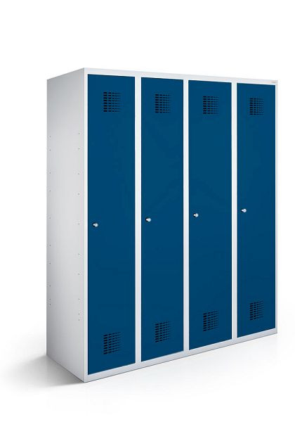 KEMMLIT lockerkast met 4 vakken 30cm met gesloten bodem, gentiaanblauw 5010, draaibare sluiting, 100091