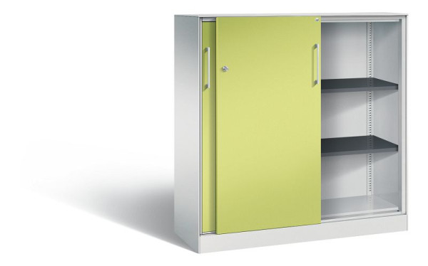 C+P schuifdeurkast Asisto, H1310xB1200xD435mm, kleur: lichtgrijs / virid green, beugelgreep, 3 niveaus, 142031-000 S10133