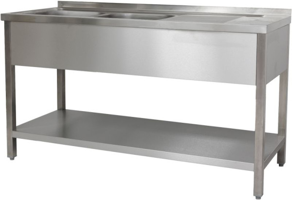 A&S Polarny spoelbak 1500 x 600 x 850 mm 2 wastafels links, met onderstel, 400 x 400 x 250 mm, SPT1562BL