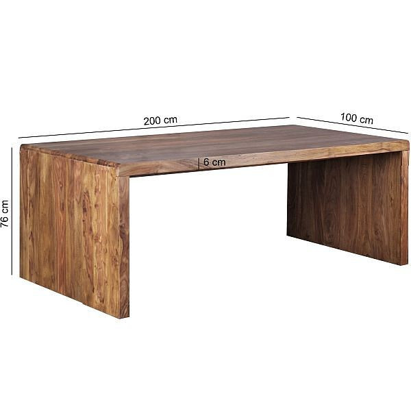 Wohnling bureau BOHA massief sheeshamhout 200 cm brede designplank van echt hout, landelijke stijl, WL1.434