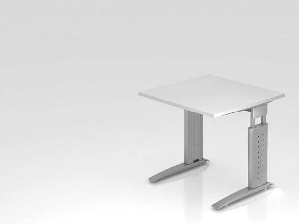 Hammerbacher bureau C-poot 80x80cm wit/zilver, werkhoogte 68-86 cm verstelbaar, VUS08/W/S
