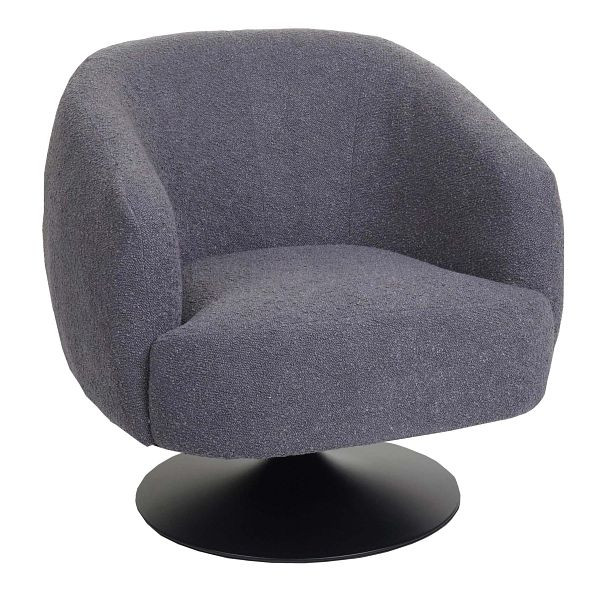 Mendler loungestoel HWC-J76, cocktailstoel draaistoel, bouclé stof metaal, donkergrijs, 83067