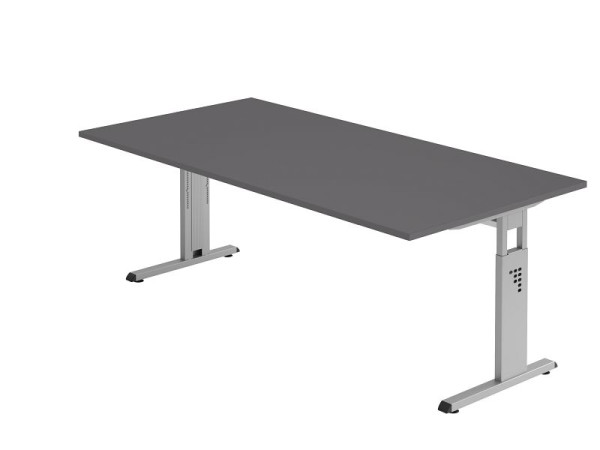 Hammerbacher bureau C-poot 200x100cm grafiet/zilver, werkhoogte 65-85 cm, VOS2E/G/S