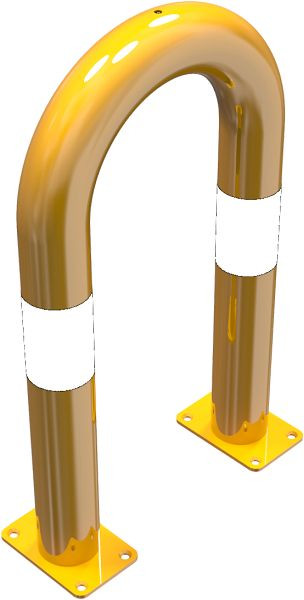 Schak-stootbescherming stalen buis Ø 76 mm geel/zwart, totale breedte: 400 mm, hoogte boven de grond: 650 mm, voor plugbevestiging, 477_04PBG