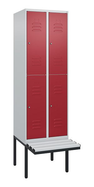 C+P dubbeldekskast Classic PLUS, 2 compartimenten, 2120x600x815mm, 7035/3003, cilindersloten, zwevende zitting, 0803407-20 S10016