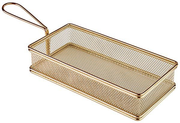 APS serveerfrituurmand, 21,5 x 10,5 cm, hoogte: 4,5 cm, RVS, goudlook, handvat 9,5 cm, -SNACKHOLDER-, 40612