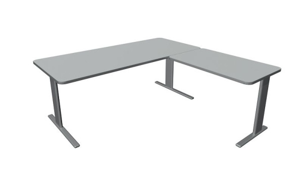 Kerkmann Unic bureau B 1800 x D 800 x H 750 mm, aanbouwelement 1000 x 600 mm, lichtgrijs, 11334511