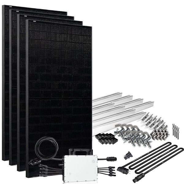 Offgridtec Solar-Direct 1640W HM-1500 zonnesysteem Volledig Zwart Schuko-aansluiting - 15m aansluitkabel - balkonrailing installatieset, 4-01-014535-027