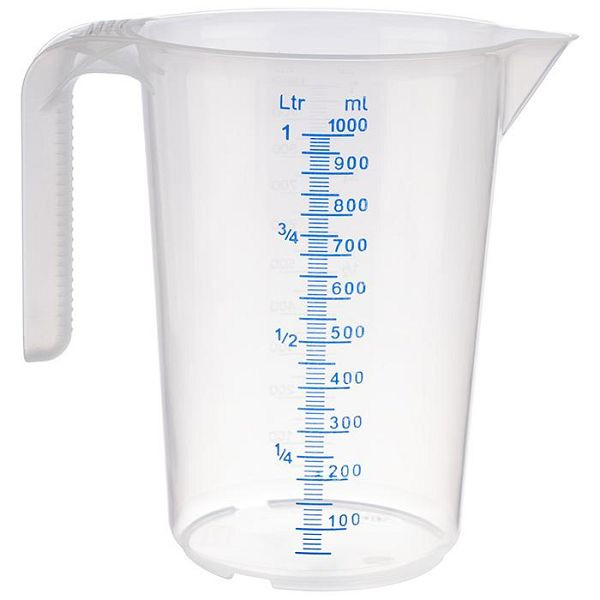 APS maatbeker, Ø 12 cm, hoogte: 16,5 cm, 1 liter, polypropyleen, met open handvat, maatschaal in reliëf aan de buitenkant, 30062