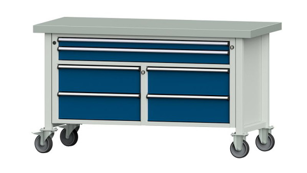 ANKE werkbanken kistwerkbank, model 255 V, 1500 x 700 x 850 mm, RAL 7035/5010, ZBP 50 mm, verrijdbaar, 304.174