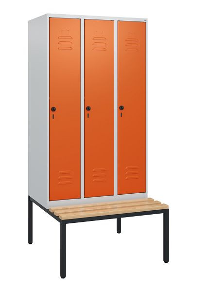 C+P luierkastje Classic PLUS, met onderbank, 3 vakken, 1950x900x815mm, 7035/2004, draaibare sluiting, beuken zitlat, 0800505-30 S10060