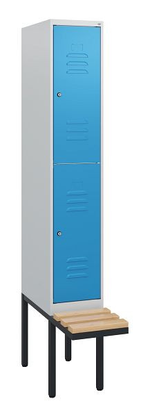 C+P dubbeldekkerkast Classic PLUS, 1950x300x815mm, 7035/5012, cilindersloten, beukenhouten zitlatten, zwevende zitting, 0803405-10 S10034
