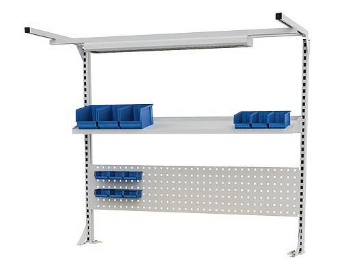 Bedrunka + Hirth werkbank opbouw 1500 mm, meerwandige opbouw met verlichting, uitgebreide accessoires Afmetingen in mm (BxH): 1500 x 1250, 03.900.15.320A