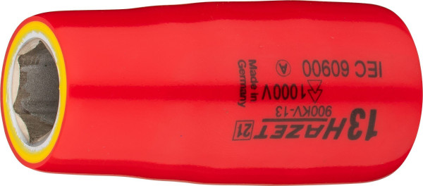 Hazet dopsleutelinzet, zeskant, dubbel geïsoleerd, hol vierkant 12,5 mm (1/2 inch), buitenzeskant trekprofiel, 13 mm, 900KV-13
