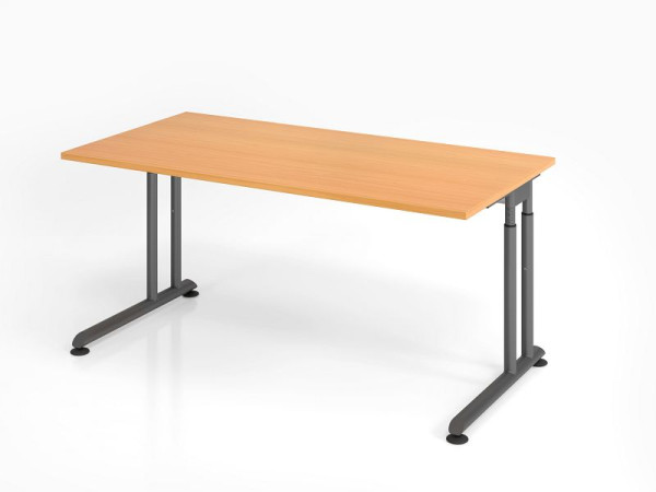 Hammerbacher bureau ZS16, 160 x 80 cm, blad: beuken, 25 mm dik, ABS dikke rand, rechthoekige vorm, grafiet, VZS16/6/G