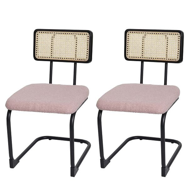 Mendler set van 2 sledestoelen HWC-K88, fauteuil, hout rotan metaal bouclé, stof/textiel roze, 97716