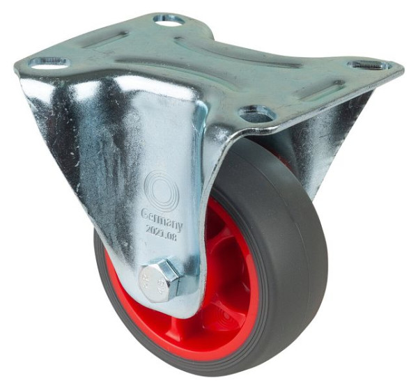 BS-rollen transportrol vaste rol, thermoplastisch rubberen wiel, grijze band, rollager, plaat, diameter: 80 mm, VE = 4 stuks, L410.B44.081.03