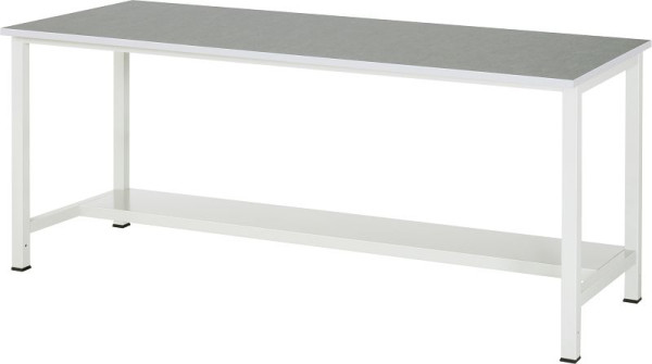RAU werktafel serie 900, B2000xD800xH825mm, blad met universeel/linoleum bekleding, met plank onder, 320mm diep, 03-900-3-L25-20.12