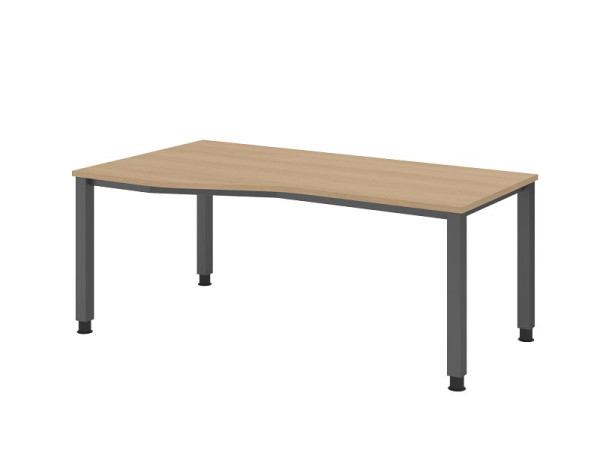 Hammerbacher bureau QS18, 180 x 100/80cm, blad: eikenhout, 25 mm dik, 4-poots frame in grafiet (vergelijkbaar met RAL 7012), werkhoogte 68-83,5 cm, VQS18/E/G