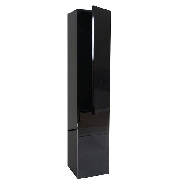 Mendler wandkast HWC-B19, midi kast hoge kast badkamer badkamermeubel, hoogglans 150x30cm, zwart, 57622