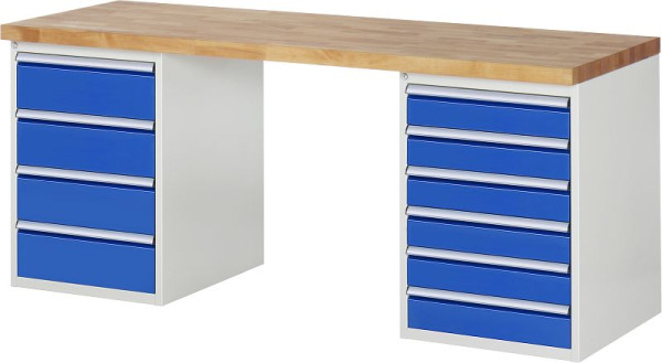 RAU werkbank serie 7000 - modulair ontwerp, 2x onderbouwcontainers (4x lade, 6x lade), 2000x840x700 mm, 03-7821A3-207B4S.11