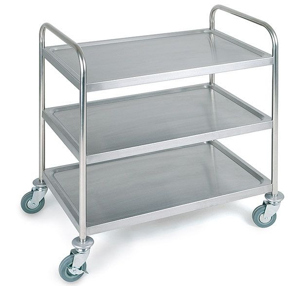 APS serveer-/transportwagen, 91 x 59 cm, hoogte: 93 cm, roestvrij staal mat, 3 planken, afmeting plank: ca. 83 x 51 cm, 11979