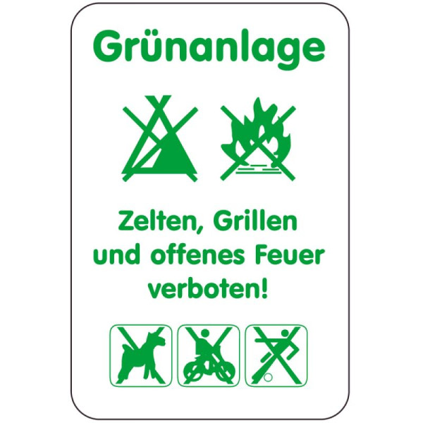 Steen HGS speciaal bord, groenzone kamperen, barbecuen en open vuur verboden!, 400 x 600 mm, 14991