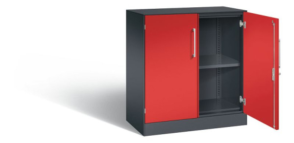 C+P dressoir met vleugeldeuren Asisto, H915xB800xD435mm, kleur: zwartgrijs / vuurrood, beugelgreep, 2 niveaus, 141053-000 S10206