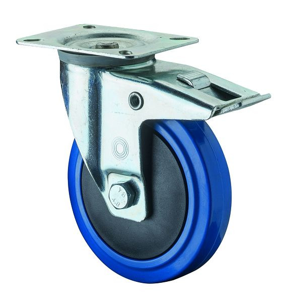 BS rollen transportrol met rem, breedte 32 mm, Ø125 mm, tot 175 kg, blauwe elastische banden, kogellagers, verpakking van 2, L420.B62.126