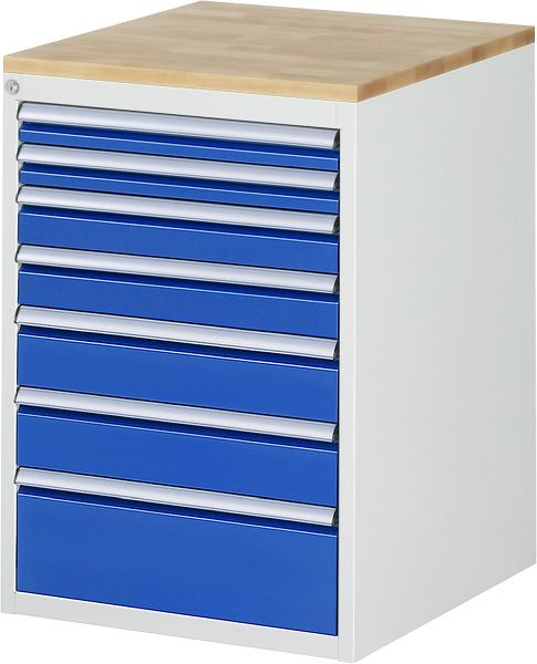 RAU ladekast serie 7000, massief beuken werkblad, 7 x lade maten L 2xH60, 2xH90, 2xH120, 1xH180 mm, 580x825x650 mm, 03-L5.0A-B.11