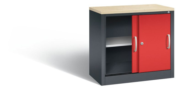 C+P dressoir met schuifdeuren Acurado, H720xB800xD400mm, kleur: zwartgrijs / vuurrood, beugelgreep, 2 niveaus, 5722-00 S10427