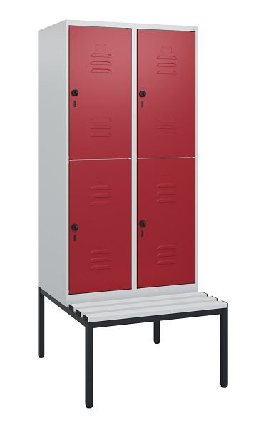 C+P Doppelstöckiger Spind Classic PLUS, 2 Abteile, 1950x800x815mm, 7035/3003, Drehriegel, mit untergebauter Sitzbank, 0803505-22 S10053