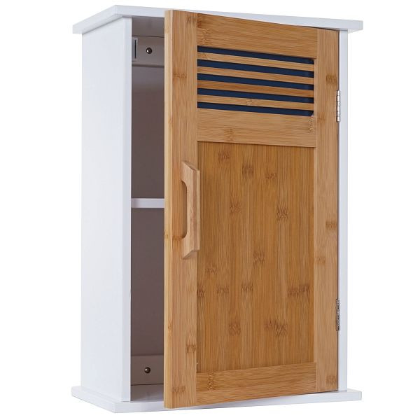 Mendler wandkast HWC-A85, badkamerkast wandkast bamboe, 52x35x21cm wit, 57143