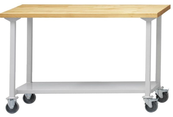 ANKE Werkbänke Arbeitstisch; fahrbar; 1500 x 800 x 840 mm; RAL 7035; Kunststoffschichtplatte 40 mm; Ablageboden aus Stahlblech 600 mm tief, 401.820